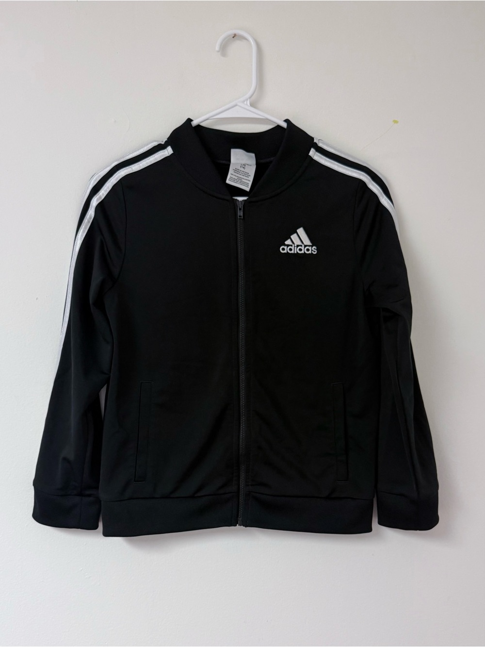 adidas Kids Black Jacket with White Stripe Accents